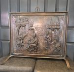 Large Vintage Copper Fire Screen Embossed Victorian Kitchen Scene 70x60cm