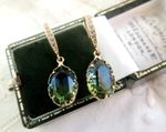 💗 Beautiful Blue & Green Gold CZ Drop Earrings