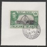 FALKLAND ISLANDS 1938 KG6  1/2d on piece with MADAME JOSEPH FORGED POSTMARK