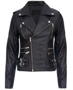 Women's Black Multi Zip Soft Coat Retro 100% Nappa Real Leather Biker Jacket