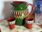 Vintage Marbled Slipware Pitcher Tumbler Set Folk Art Pottery Jug & Cups