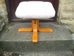 Vtg Mid Century Stool in Beige Cream Leather Bentwood Base Ottoman Danish Style