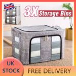 Stackable Storage Boxes 3PCS 66L Foldable Steel Frame with Window