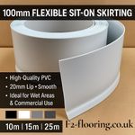 White 10m PVC Sit‑On Skirting Board Vinyl Flexible 100 mm / 20 mm Lip