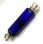 Antique 19th C. Cobalt Blue Double Ended Scent Bottle Silver Hinged & Screw Lids
