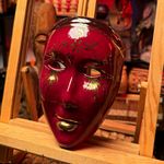 Rare Vintage Red Gold Ceramic Face Mask Wall Hanging Decorative Ornament