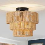 Rattan Ceiling Light 3-Layer, Boho Lamp Light Shade Rattan Lampshade, E27