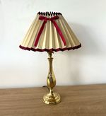 Funky Vintage Brass / Gold Colour Table Lamp Cream Burgundy Pleated Shade Retro