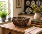 Vintage Willow Wicker Basket - Handmade Natural Décor Dark Wood Wooden Storage
