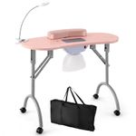 Portable Nail Table with Bendable LED Table Lamp-Pink