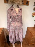 True Vintage 70s DAROMA Pink Grey Geometric Pleated Fit & Flare Midi Dress UK 16