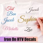 Personalised Iron On Names HTV Vinyl Decals Transfer Fabric Clothes Bag Shirt FB