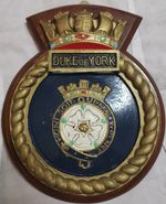 HMS Duke Of York Ship Crest Plaque – Hand-Painted, Solid Mahogany Mount, 1.198kg