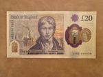 Rare £20 note with unique serial number 000038