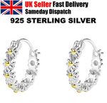925 Sterling Silver Beautiful Daisy Hoop Earrings Women Girls Jewellery Gift UK