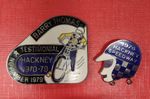 Vintage enamel badges motorcycle motorbike Speedway Barry Thomas / Hackney  x 2