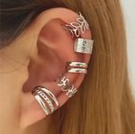 5 Pcs Sterling Silver Non-Pierced Cuff Earrings Crystals Plated for Women-Girl..