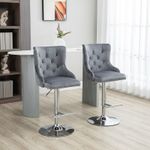 Modern Swivel Bar Stools Set of 2, Adjustable Velvet Bar Chairs w/ Backs, Grey