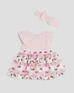 River Island Baby Girls Dress & Headband Set Pink Cherry Bubble Hem Crew Neck