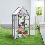 BIRCHTREE Greenhouse Wooden Frame 3 Tier Flower Vegetable Planting Cupboard Grey