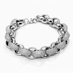 925 Sterling Silver Layered Belcher Bracelet 12mm Width 8" Length Cz Adjustable