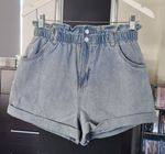 Sass Denim Scandi Paperbag Shorts Stone Wash Blue High Waisted | Size AU 10
