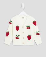 River Island Mini Girls Cardigan Cream Knitted 3D Fruit V-Neck Button Jumper Top