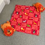 2 Red Multicolour Animal Quilts for Cot or bottom of 2 beds. Includes 2 Lions
