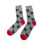 BLACK PUG GREY SOCKS WITH RED HEEL AND TOE DOG LOVER GIFT UNISEX COTTON BLEND