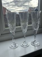 Set Of 3 Cut Crystal Champagne Flutes 22cm Lead Crystal Sparkling Wine Glasses
