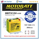 MBTX12U MOTOBATT Quadflex AGM Bike Battery 12V 14Ah Replaces YTX12-BS