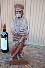 Antique flemish wood carved signed statue sculpture