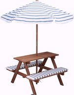 Kids Wooden Picnic Table Set + Umbrella Garden Outdoor Table with Cushions