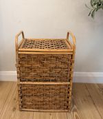 Vintage Wicker Cane Laundry Storage Basket Hamper Lidded Rattan  Woven & Liner