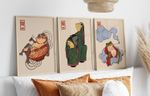 Set of 3 Matsumoto Hoji Funny Frog Posters, Japanese Wall Art Decor, Gift Idea