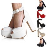NEW WOMENS LADIES ANKLE STRAP PLATFORM HIGH HEEL PEEP-TOE SHOES SIZE 3-8