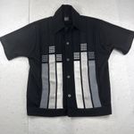 Vtg 70s Campus Studio One Knit Shirt M Black Grey Panel Rockabilly Mod Geometric