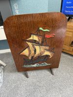 Vintage Wooden Fire Screen With Hand Painted Ship