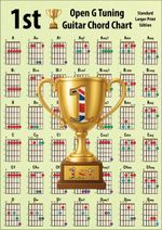 1st Guitar Open G Tuning Chord Chart Standard Larger Print 84 Chords A4