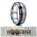 Men's Wood & Silver Arrow Polished Titanium Steel Band Ring & Velvet Gift Box