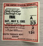 RUGBY LEAGUE CHALLENGE CUP FINAL HULL K.R V WIDNES 1981  TICKET STUB