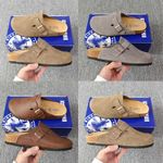 Birkenstock Taupe Suede Leather Boston With Soft Footbed, UK Size