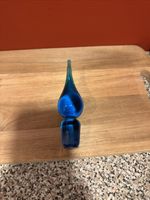 Vintage Blue Solid Glass Teardrop Bottle Stopper Decanter 6" Tall