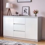 White Sideboard 120cm, Buffet Cabinet ,Bedroom Wide Bedside Organizer Cabinet UK