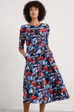 Seasalt Women's Tall Wild Bouquet 3/4 Sleeve Midi Dress Marine Forms Mussel