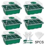 5 PACK-60 HOLES SEED STARTER 5 TRAYS GROW TRAYS PLANT GERMINATION BOX LID MINI
