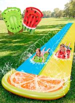 Sloosh 22.5ft/685.8cm Water Slides with 2 Inflatable Boards, Double Lane Lawn...