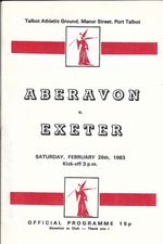 Aberavon v Exeter 26 Feb 1983 RUGBY PROGRAMME