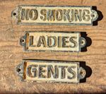 Reclaimed Plaques,Signs – LADIES, GENTS, NO SMOKING, Salvage, 