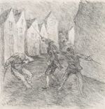 Monogram HF (19th century), street battle, after Goethe's Faust, 1932, pencil